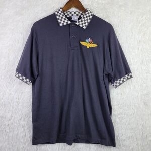 Vtg Indianapolis Motor Speedway Black Checkered Polo Embroidered Mens XL